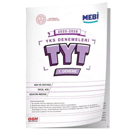 2026 ÖSYM YKS-TYT MEB ONLİNE Türkiye Geneli 1. Deneme  Büyük Boy RENKLİ BASKI ÜCRETİ