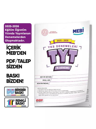 2026 YKS-TYT MEBi ONLİNE Türkiye Geneli 12. Deneme Büyük Boy Renkli BASKI ÜCRETİ Güncel Baskı