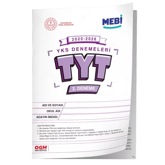2026 ÖSYM YKS-TYT MEB ONLİNE Türkiye Geneli 2. Deneme  Büyük Boy Renkli BASKI ÜCRETİ