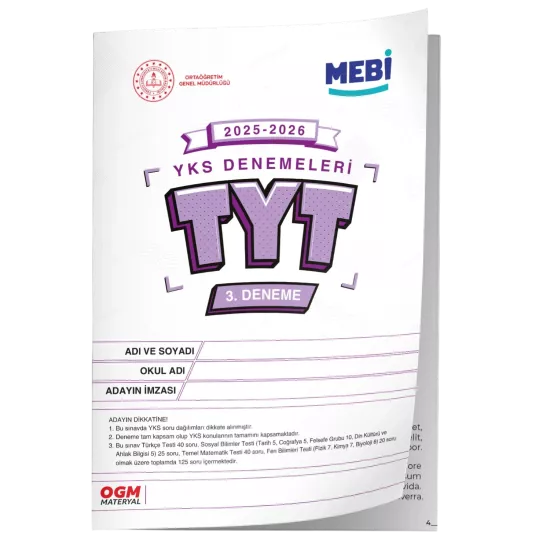 2026 ÖSYM YKS-TYT MEB ONLİNE Türkiye Geneli 3. Deneme Büyük Boy Renkli BASKI ÜCRETİ