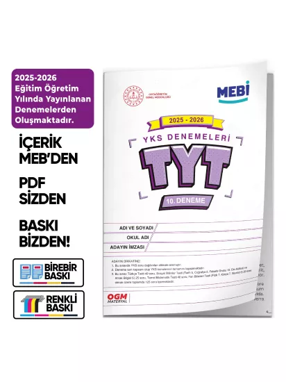 2026 YKS-TYT MEBi ONLİNE Türkiye Geneli 10. Deneme  Büyük Boy Renkli BASKI ÜCRETİ