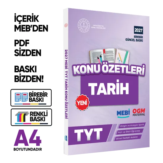 2027 YKS-TYT MEBİ-OGM Tarih Pratik Konu Özet Kitabı RENKLİ A4 Boyut Görsel Destekli BASKI ÜCRETİ