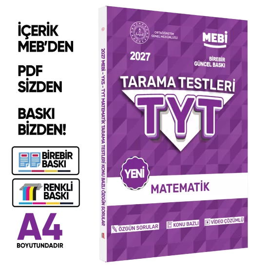 2027 YKS-TYT MEBİ-OGM Matematik Özgün Tarama Testleri Kitabı A4 Boyut Renkli Görsel BASKI ÜCRETİ