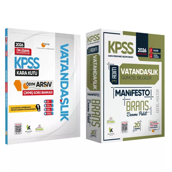2026 KPSS Ön Lisans Vatandaşlık Kara Kutu Soru Bankası ve Manifesto Çözümlü Branş Deneme 2li Seti
