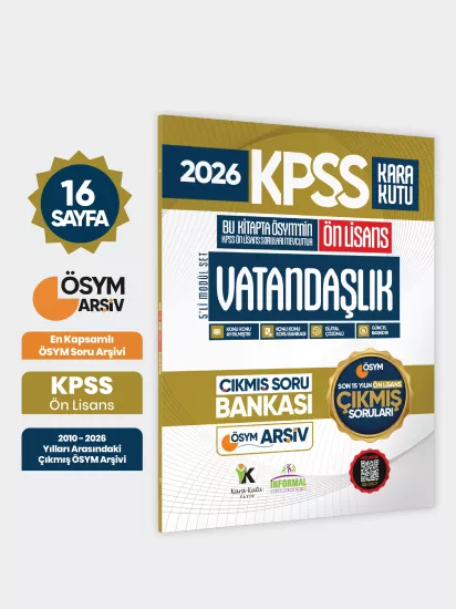 2026 FULLÖnLisans KPSS Vatandaşlık Kara Kutu ÖSYM Çıkmış Soru Bankası Son 15 Yıl (Sadece Ön Lisans)