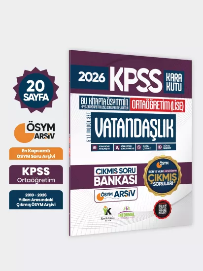 2026 FULLOrtaöğretim KPSS Vatandaşlık Kara Kutu ÖSYM Çıkmış Soru Bankası Son 15 Yıl(Sadece Lise)