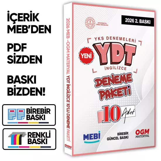 2026 ÖSYM YKS-YDT İngilizce MEBİ OGM Deneme Paketi Güncel 10lu Fasikül (Deneme Paketi) BASKI ÜCRETİ