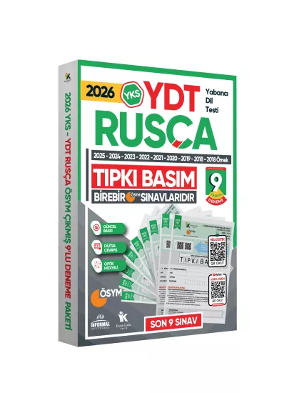 2026 YKS YDT (Yabancı Dil Testi) RUSÇA ÖSYM Çıkmış Soru Tıpkı Basım Deneme Paketi 9lu Türkiye Geneli