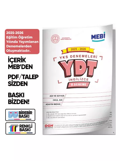 2026 YKS-YDT İNGİLİZCE MEBİ ONLİNE OGM Türkiye Geneli 12. Deneme Büyük Boy Renkli BASKI ÜCRETİ