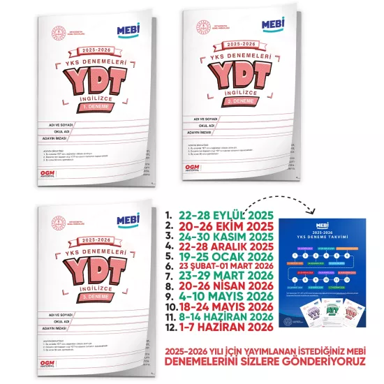 2026 ÖSYM YKS-YDT MEBİ OGM Deneme 1.-2.-3. Paketi Güncel 3lü SET (Seri Deneme Paketi) BASKI ÜCRETİ