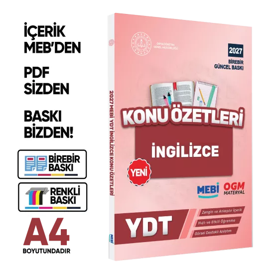2027 YDT MEBİ-OGM İngilizce Pratik Konu Özet Kitabı RENKLİ A4 Boyut Görsel Destekli BASKI ÜCRETİ