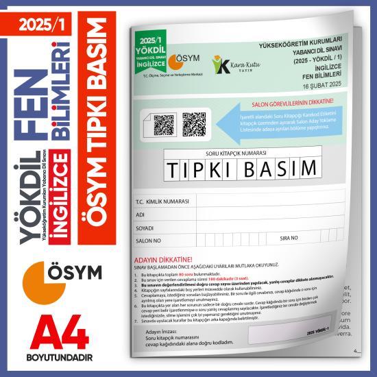 2025/1 YÖKDİL İngilizce FEN BİLİMLERİ ÖSYM Çıkmış Soru Tıpkı Basım Deneme Kitapçığı Türkiye Geneli