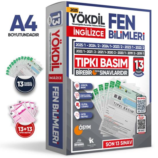 2025 YÖKDİL İngilizce FEN BİLİMLERİ ÖSYM Çıkmış Soru Tıpkı Basım Deneme Paketi 13lü Türkiye Geneli
