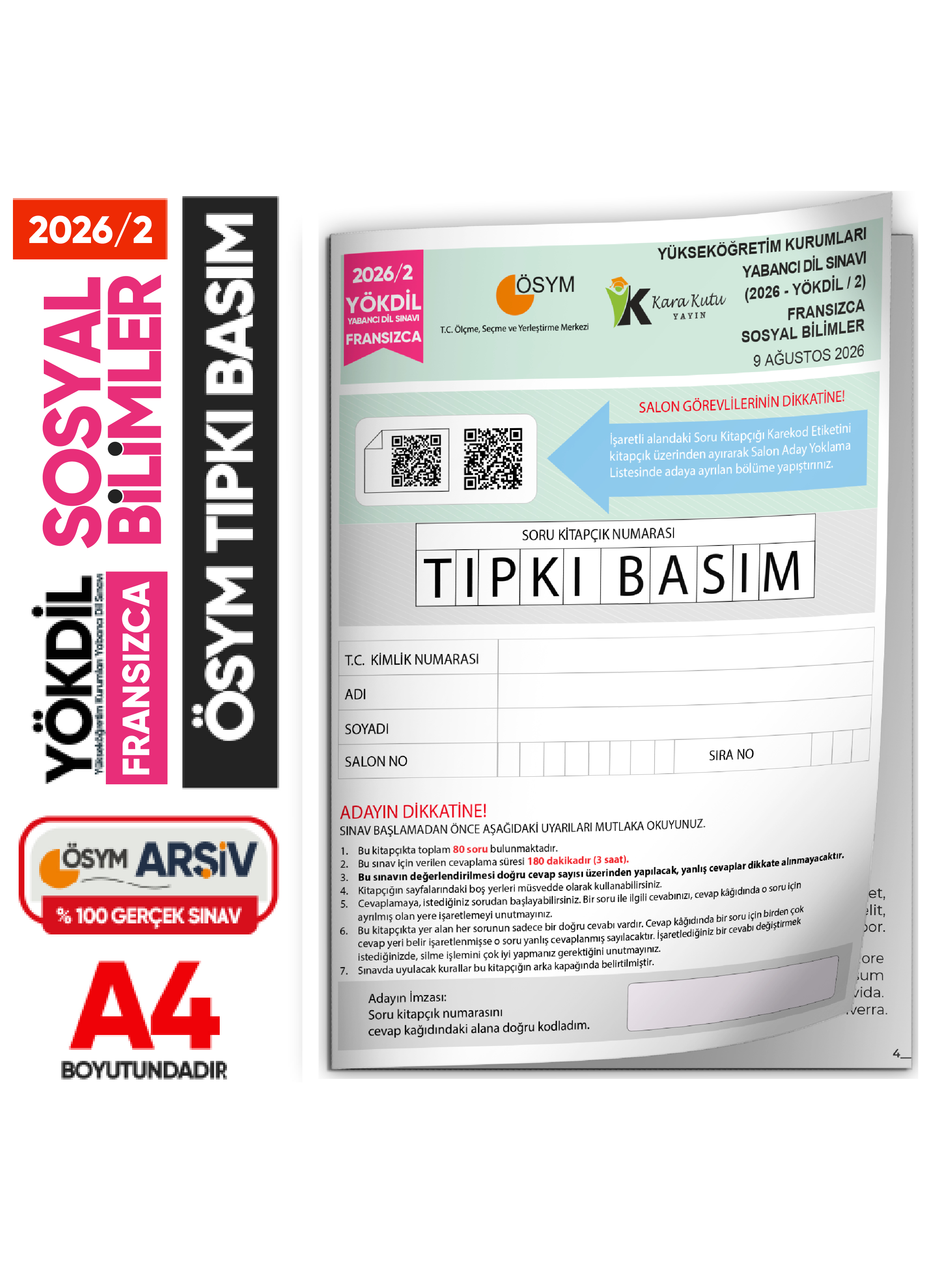 2026/2 YÖKDİL Fransızca SOSYAL Bilimler ÖSYM Çıkmış Soru Tıpkı Basım Deneme Kitapçığı Türkiye Geneli