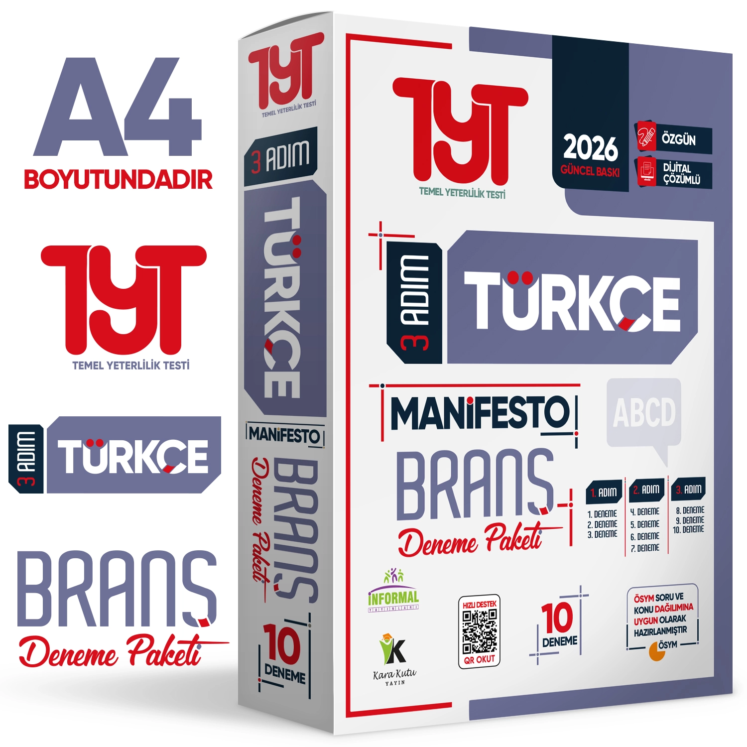2026 YKS TYT TÜRKÇE-MATEMATİK-SOSYAL-FEN BİLİMLERİ 3 Adım 4lü Manifesto 40 Adet Branş Deneme Seti