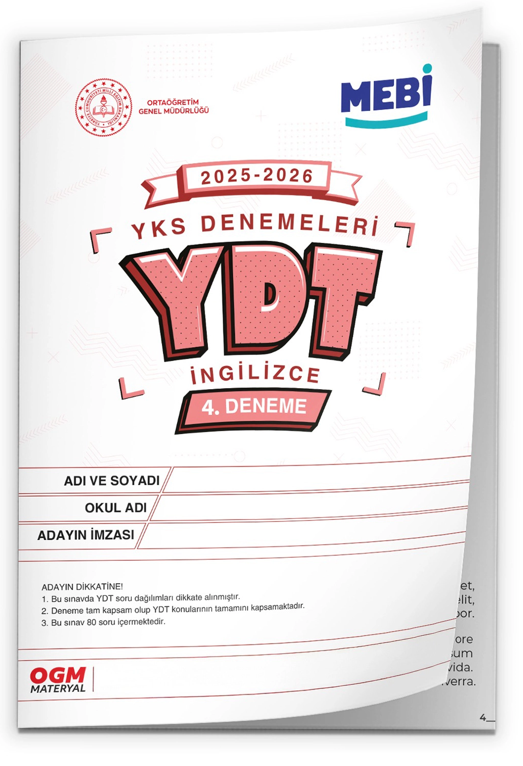 2026 YKS-YDT İNGİLİZCE MEBİ OGM Güncel Seri Online Deneme 12li SET BASKI ÜCRETİ