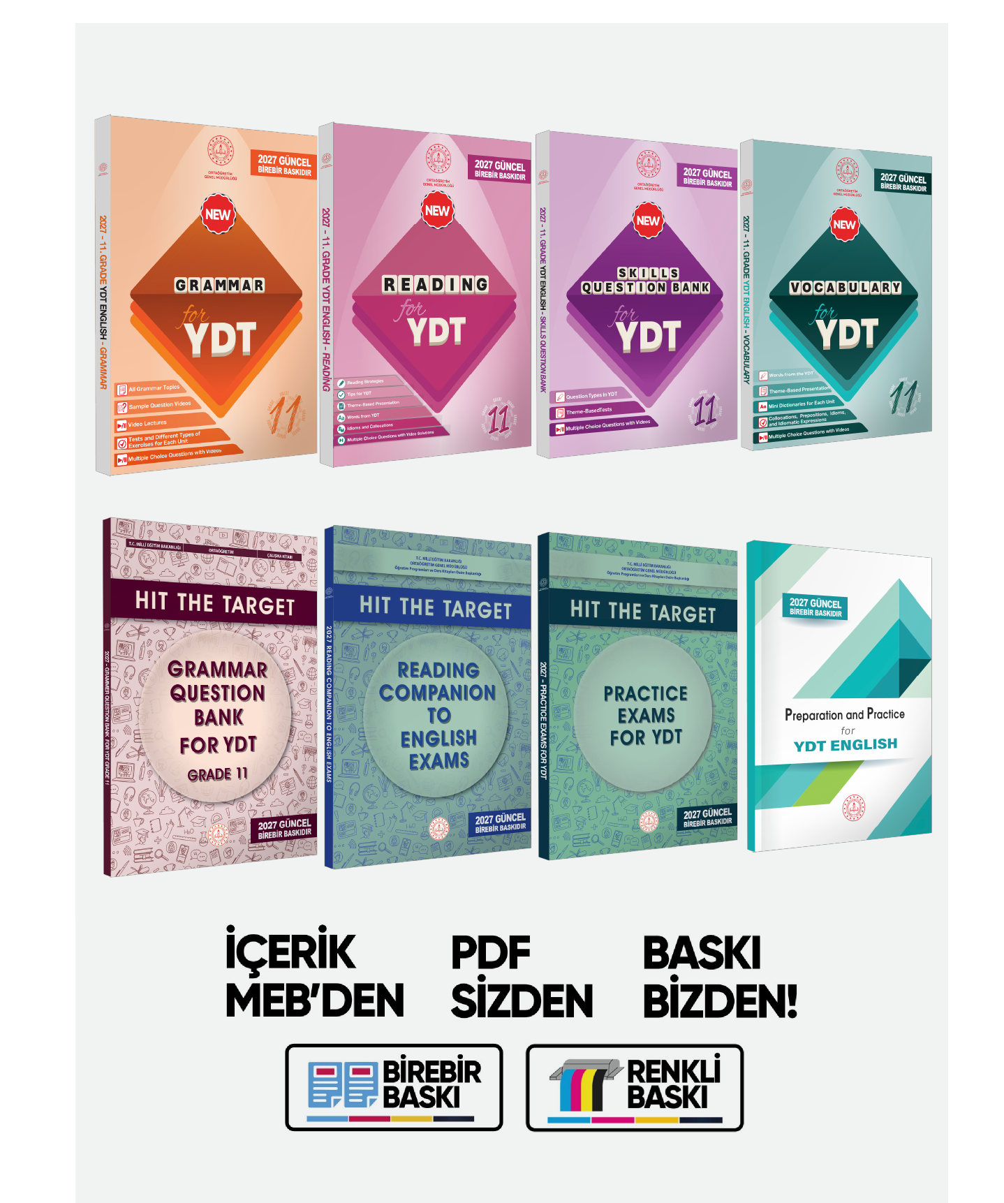 2027 YDT MEBİ İngilizce 11.Sınıf 8li Konu Anlatımı Ve Soru Bankası Kitap Seti Çözümlü BASKI ÜCRETİ