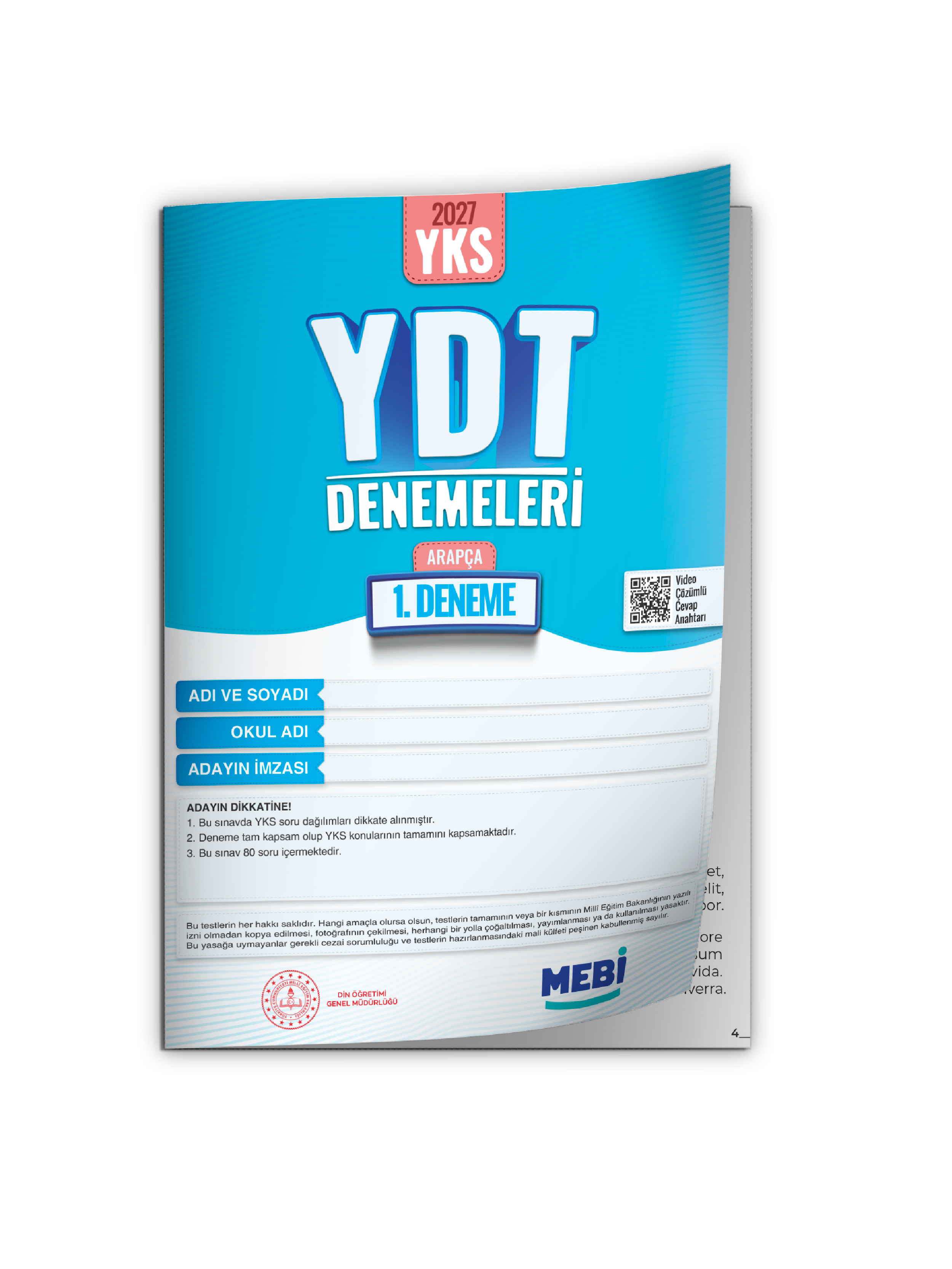 2027 YDT ARAPÇA MEBi-OGM ONLİNE Türkiye Geneli 1. Deneme Büyük Boy RENKLİ BASKI ÜCRETİ