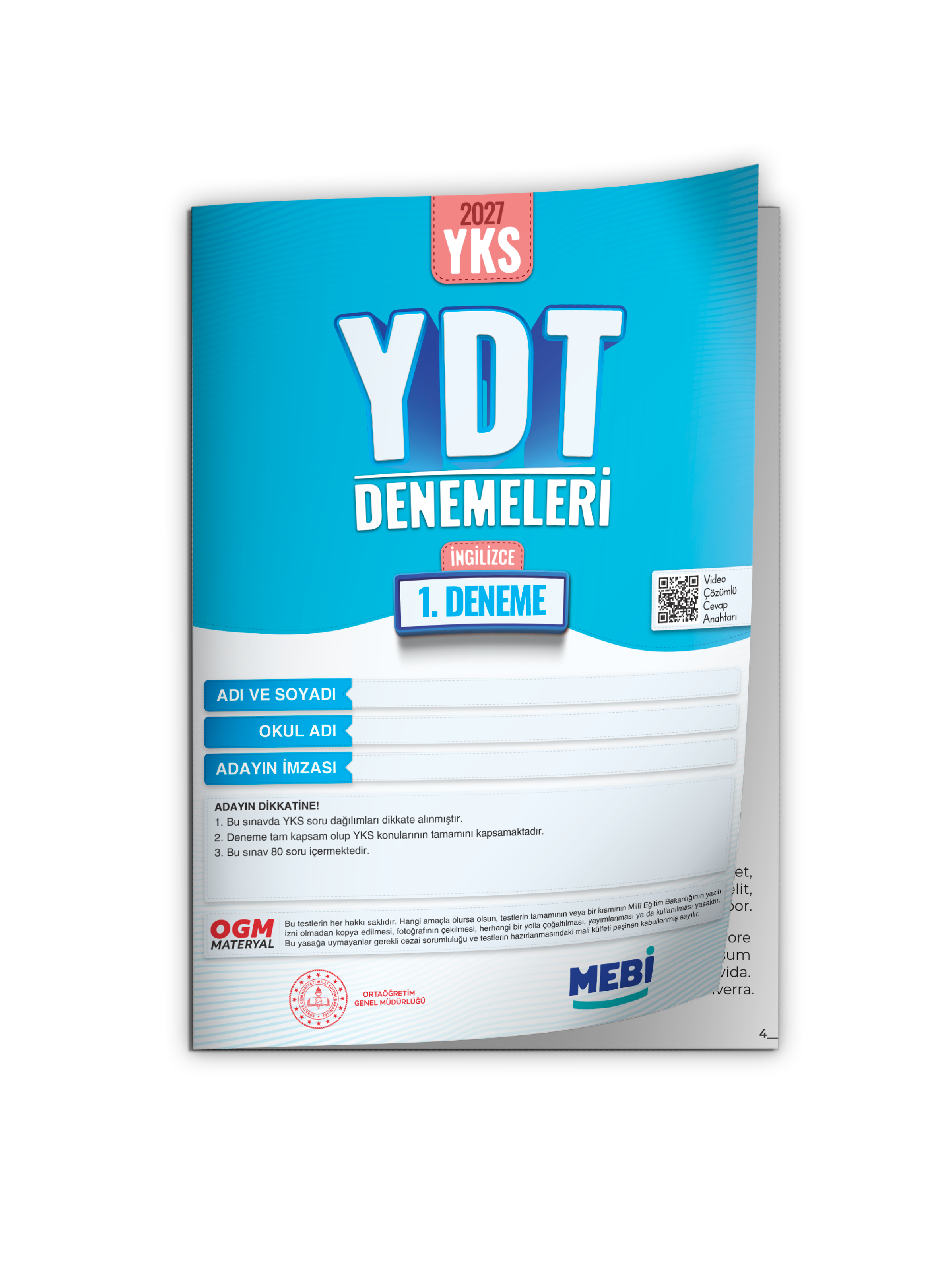 2027 YDT İNGİLİZCE MEBi-OGM ONLİNE Türkiye Geneli 1. Deneme Büyük Boy RENKLİ BASKI ÜCRETİ
